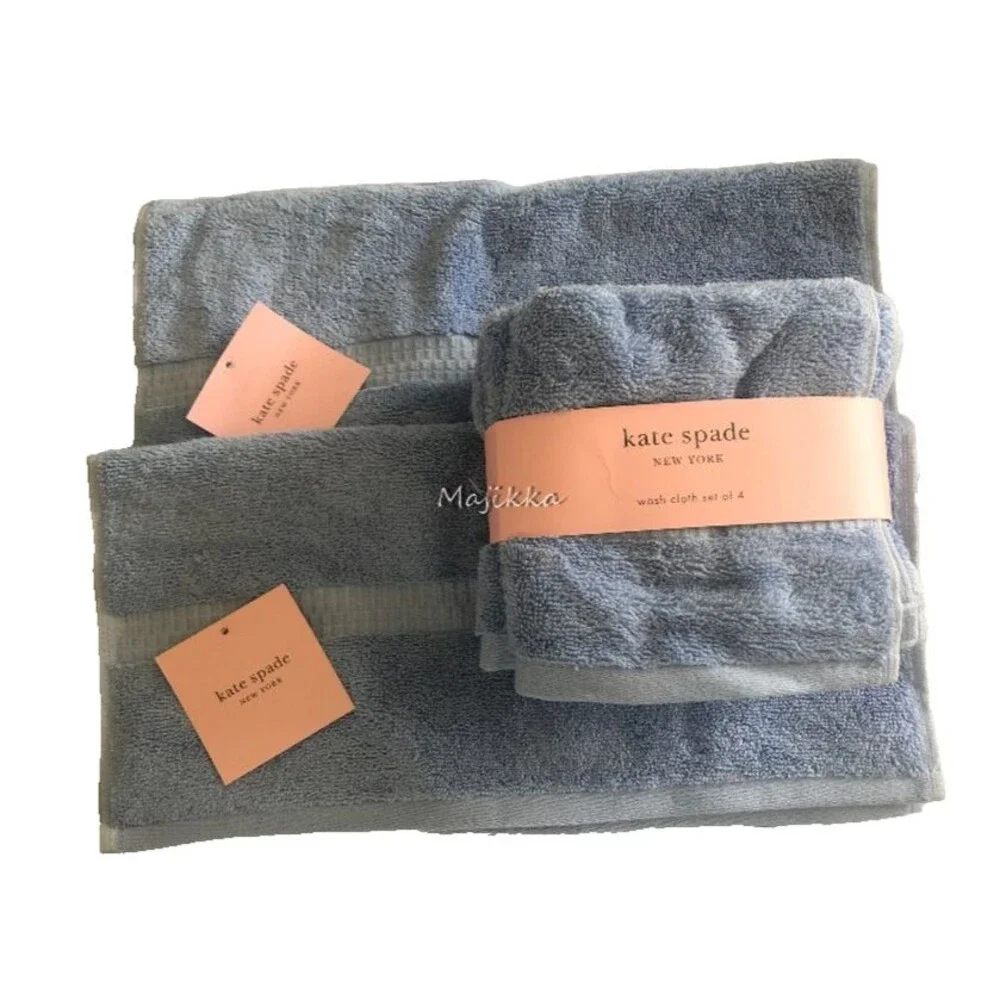 Kate Spade 2 Hand Towels 4 Washcloths Facecloths Light Blue Bathroom Dorm